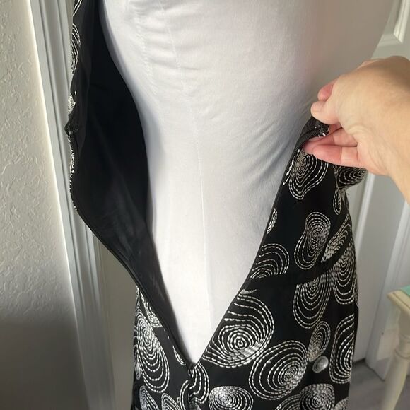 Maggie London Cotton / Linen Blend Halter Dress Embroidered Circles SZ 14 - Picture 6 of 8
